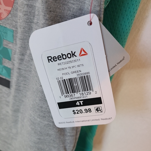 (1616) Reebok Toddler Boys 3 Piece Set, Size: 4T  Color: Pool Green (NWT) - Picture 12 of 12